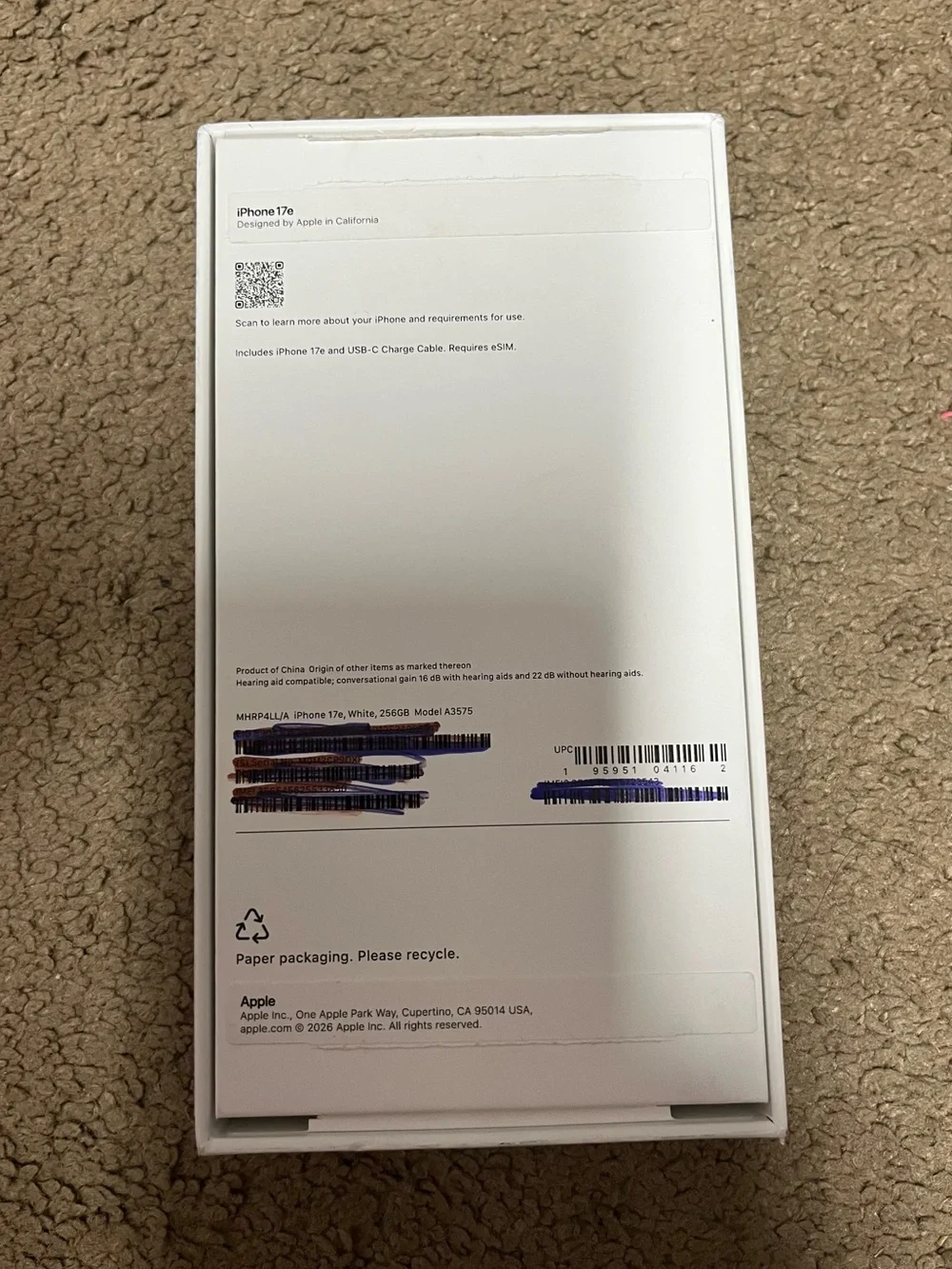 Empty Apple iPhone box for 17e phone-
